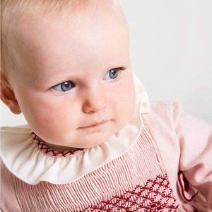 Pepa London classic frilled handsmocked romper in pink sz 9M